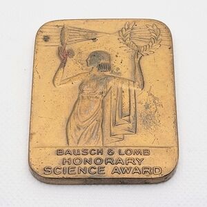 BAUSCH & LOMB Honorary Science Award  Medal Paperweight Bronze Art Deco Design